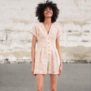 Zara Women's Linen Blend Palm Trees Button Down Romper Size Small